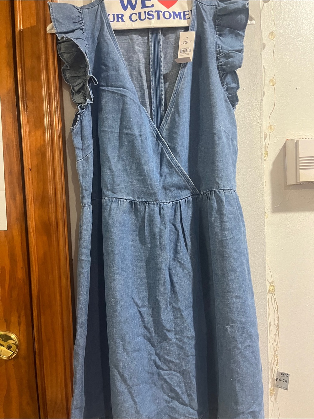 LOFT Blue Ruffle Sleeve V-Neck Sundress